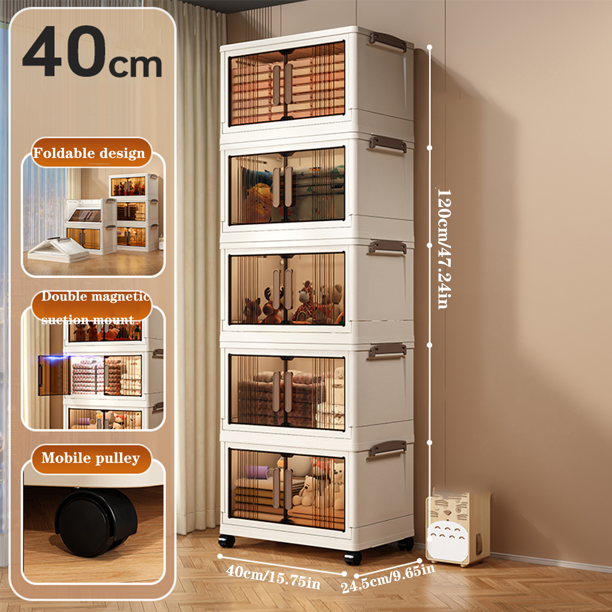 2 lagen/3 lagen/4 lagen/5 lagen 40 cm opvouwbare opbergkast multifunctionele kunststof installatievrije opbergkast met deur extra dikke snacks kleding speelgoed keuken woonkamer opbergkast