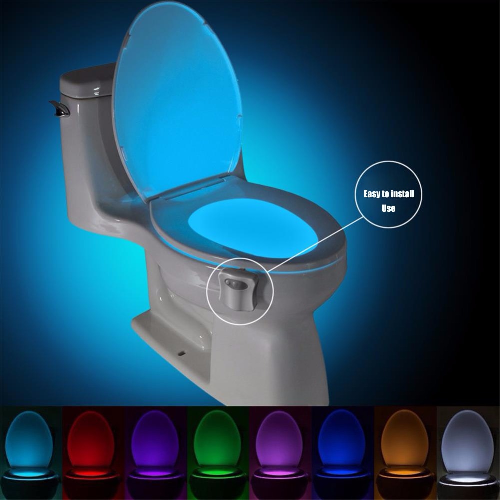 Toilet lys wc førte natlys smart menneskelig bevægelsessensor baggrundsbelysning til toiletskål badeværelse 8 farve veilleuse til børn barn