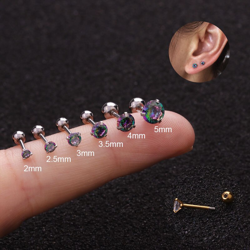 1 pc lot Slim Ear sztaba iglicowa 0.8*6mm stal nierdzewna śruba stalowa powrót okrągłe cyrkonie stadniny kolczyki 2mm do 5mm IP poszycie nie łatwe znikną