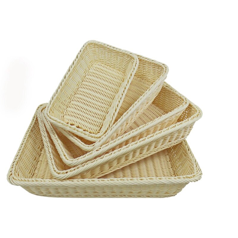 Bread Basket Rectangle Baking Cake Pans Proving Rattan Bread Basket Fermentation With cloth bag: Beige L