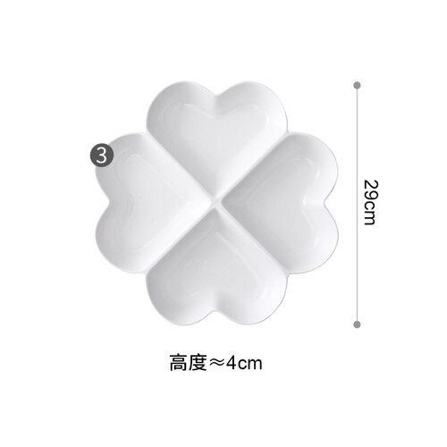 Plato divisor de cerámica blanco puro para niños, divididos surtido de alimentos para el hogar, separación de fruta, postre, plato de fruta seca: 4 grid  L