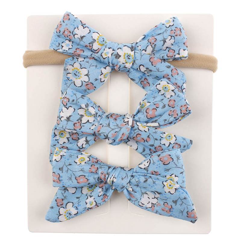 3Pcs/Set Cute Flower Printed Baby Hair Accessories Bows Kids Hairband Headbands For Girls Turban Children Hair Clips Hairpins: blue flower