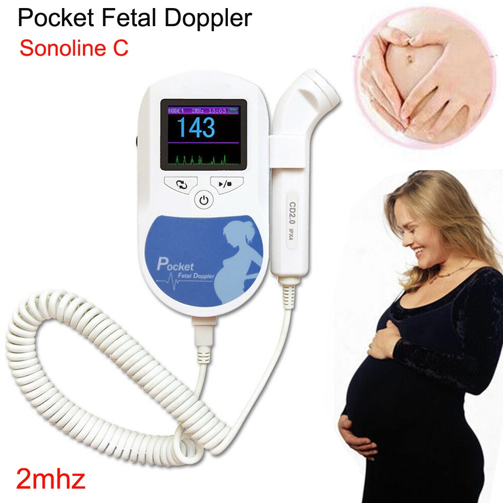 Fetal doppler ultraljud baby hjärtslagsdetektor hem gravid doppler baby pulsmätare pocket doppler 2.0 3.0 8.0 mhz: 2 mhz sonoline c blå