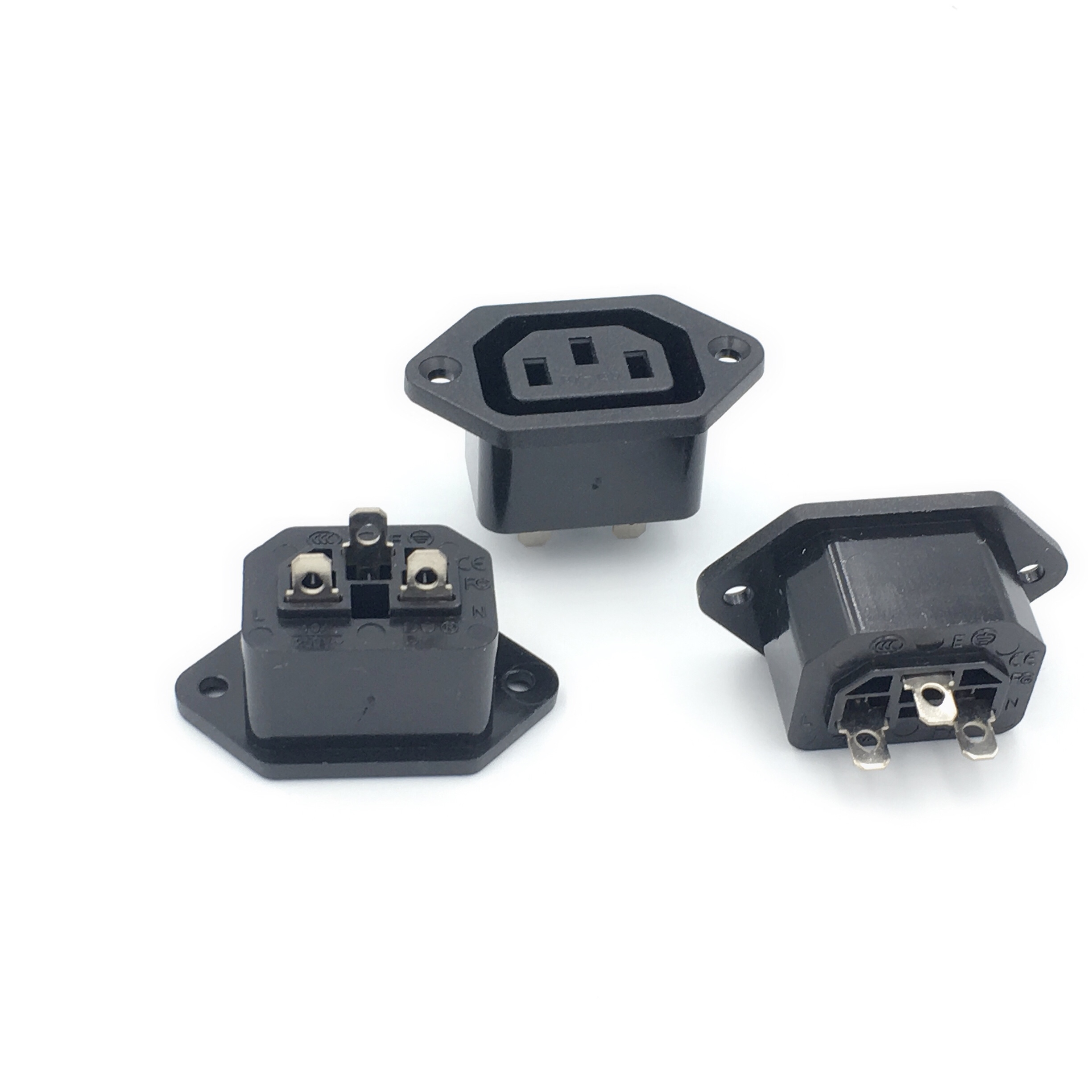 IEC C14 C1 2in1 3-pin chassis panel mount plug connector AC 250 V 10A zwart