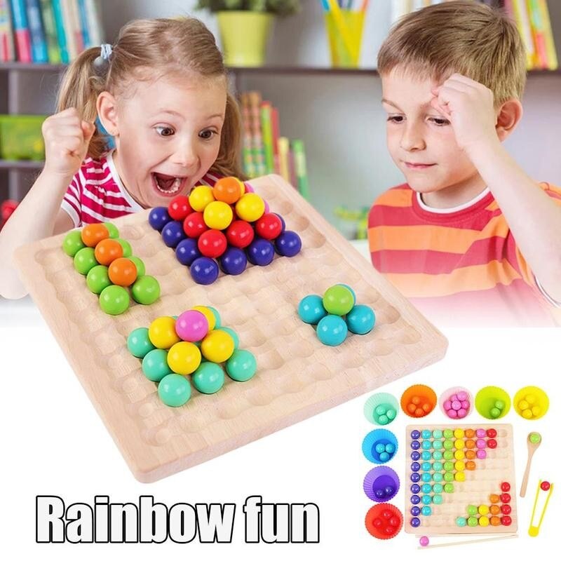 Juego de juegos Go de madera con cuentas de puntos, juguete de mesa, juego de arco iris, almacenamiento, cuenco, cuentas, rompecabezas, pinzas de madera, rompecabezas, E9B9
