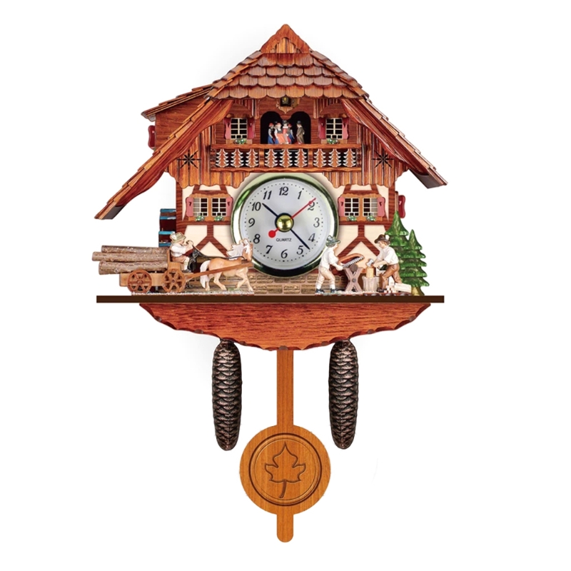 Antique Wooden Cuckoo Wall Clock Bird Time Bell Swing Alarm Watch Home Restaurant Bedroom Decoration