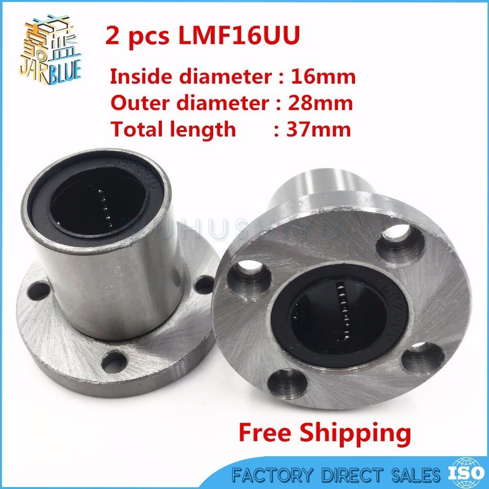 2pcs/lot LMF16UU 16mm flange linear ball bearing for 16mm linear shaft CNC