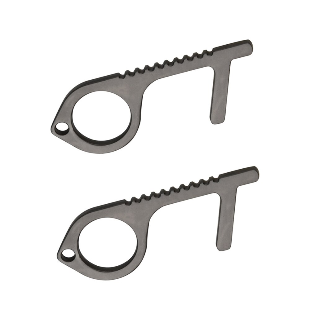 Keine berühren Tür werkzeug Öffner Keychain Kupfer legierung Aufzug Öffnung Assistent Schlüssel Griff Werkzeug Anti-kontakt Kleine EDC Werkzeug: 2PC Keychain Schwarz