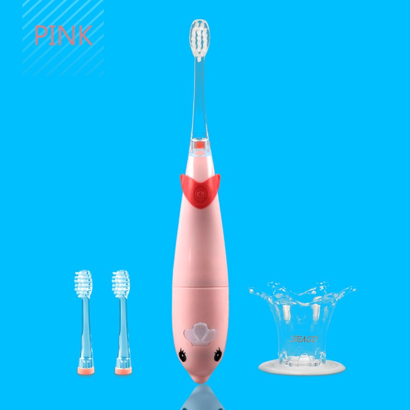 Cepillo de dientes eléctrico para niños SEAGO, recargable, Sónico, cepillos suaves, luz LED, cepillo de dientes inteligente para 3-12 años de edad, resistente al agua: pink