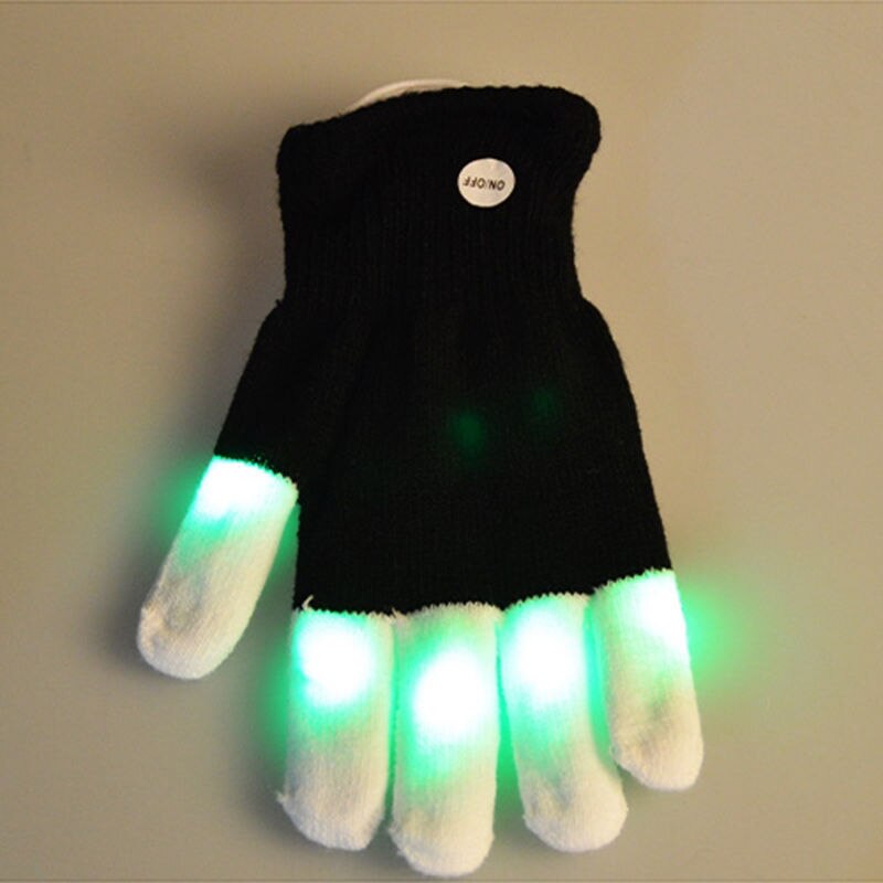 Led Rave Knipperend Handschoenen Glow 7 Mode Light Up Finger Tip Verlichting Paar Zwarte