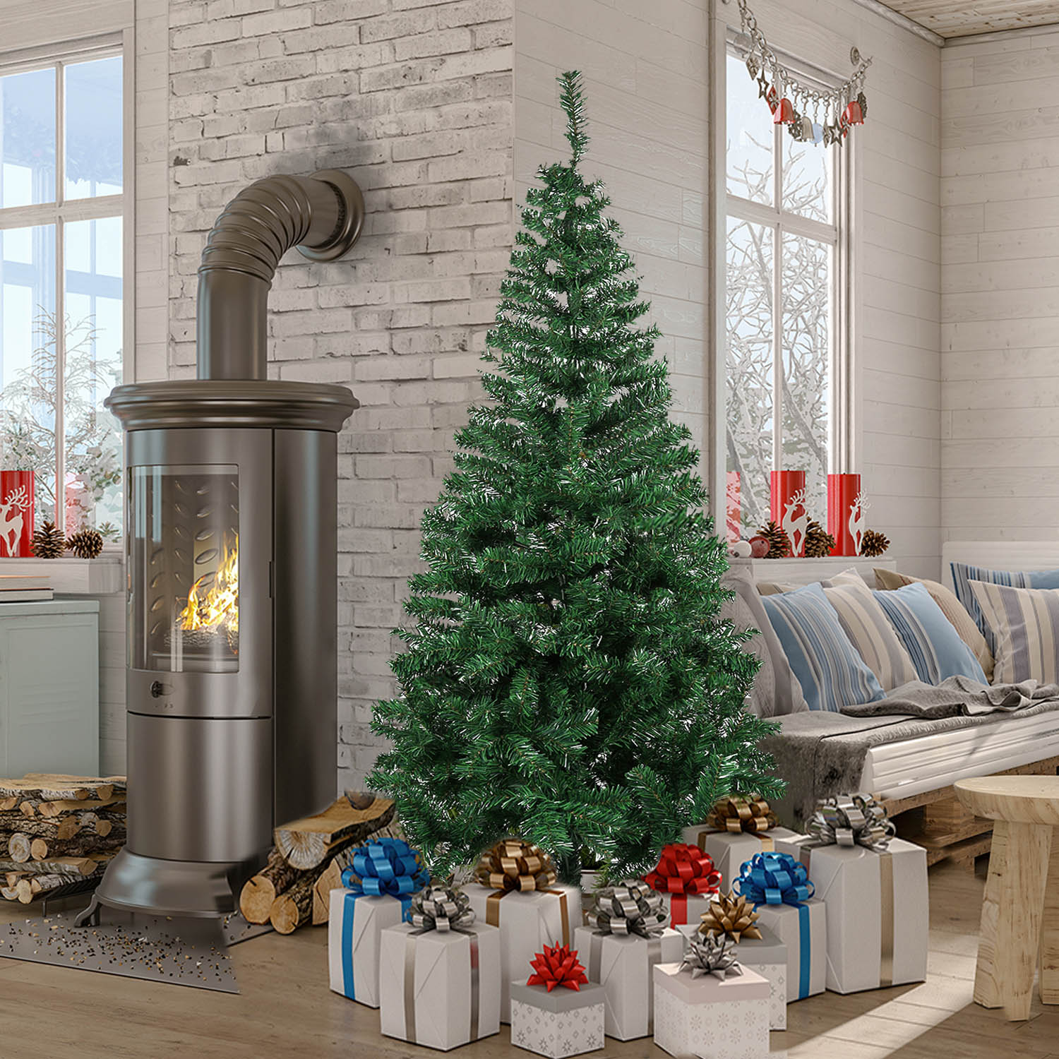 Árbol de Navidad decoración Artificial árbol completo con soporte de Metal sólido para en casa K888