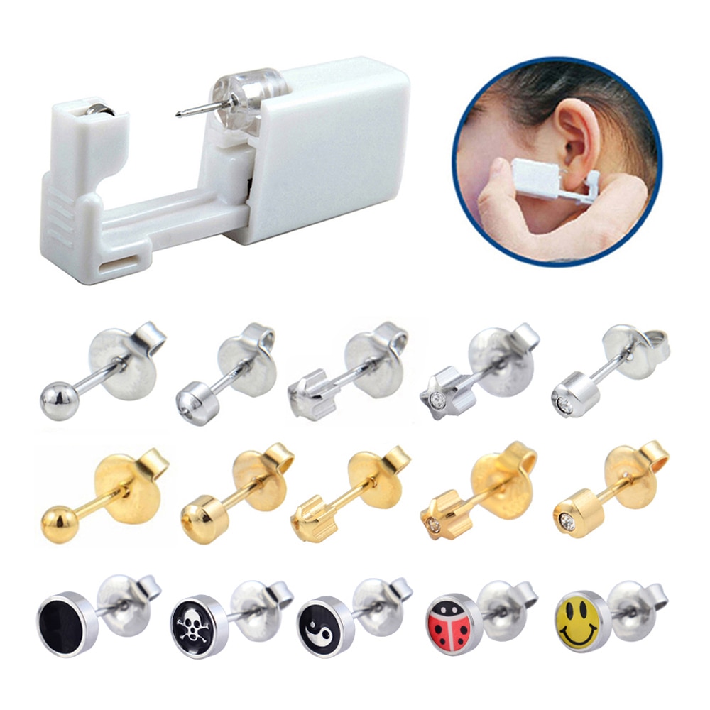 1 Unit Wegwerp Veilig Steriele Oor Piercing Unit Neus Ring Oorbel Stud Piercing Gun Piercer Tool Machine Kit stud
