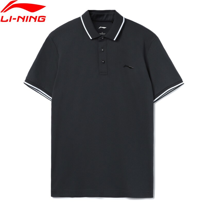 Li-ning – POLO d&#39;entraînement 100% coton pour hommes, T-shirt coupe régulière avec doublure à boutons, Fitness, loisirs, respirant, Sport, APLR061