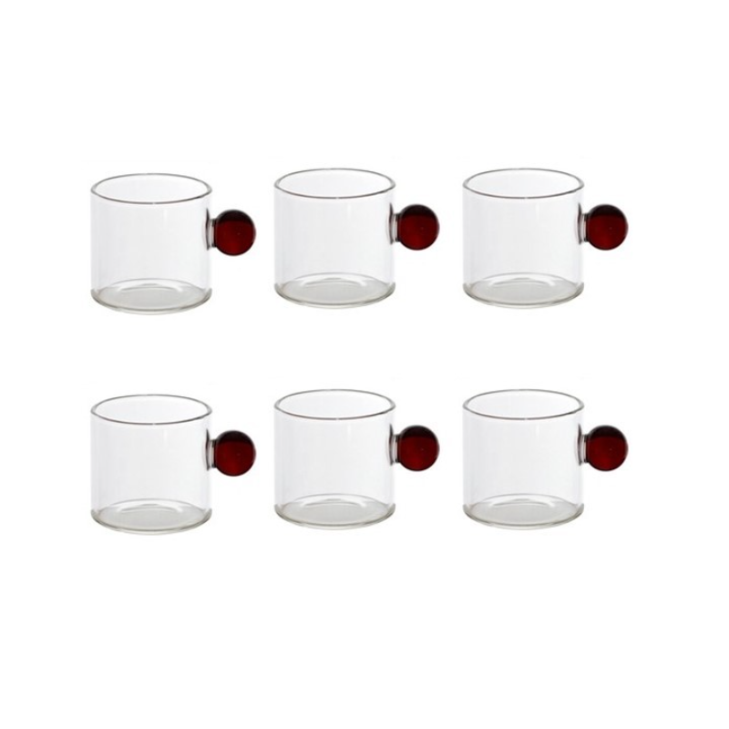 Juego de tazas de té pequeñas para café expreso, cubo de tazas de té de vidrio resistente al calor, decoración de mesa, capacidad de 110ml, 6 uds.: Castaño