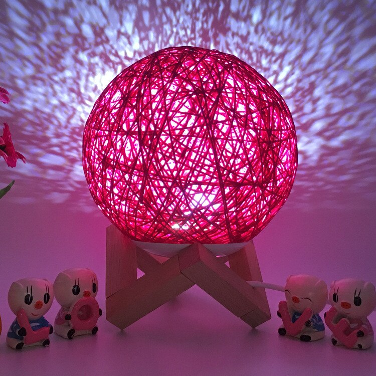 3D LED de noche con Luna de mimbre Luz de Decoración de casa de la luna de luz de carga USB escritorio de la tabla de la lámpara de Luna lámpara titular incluido: E