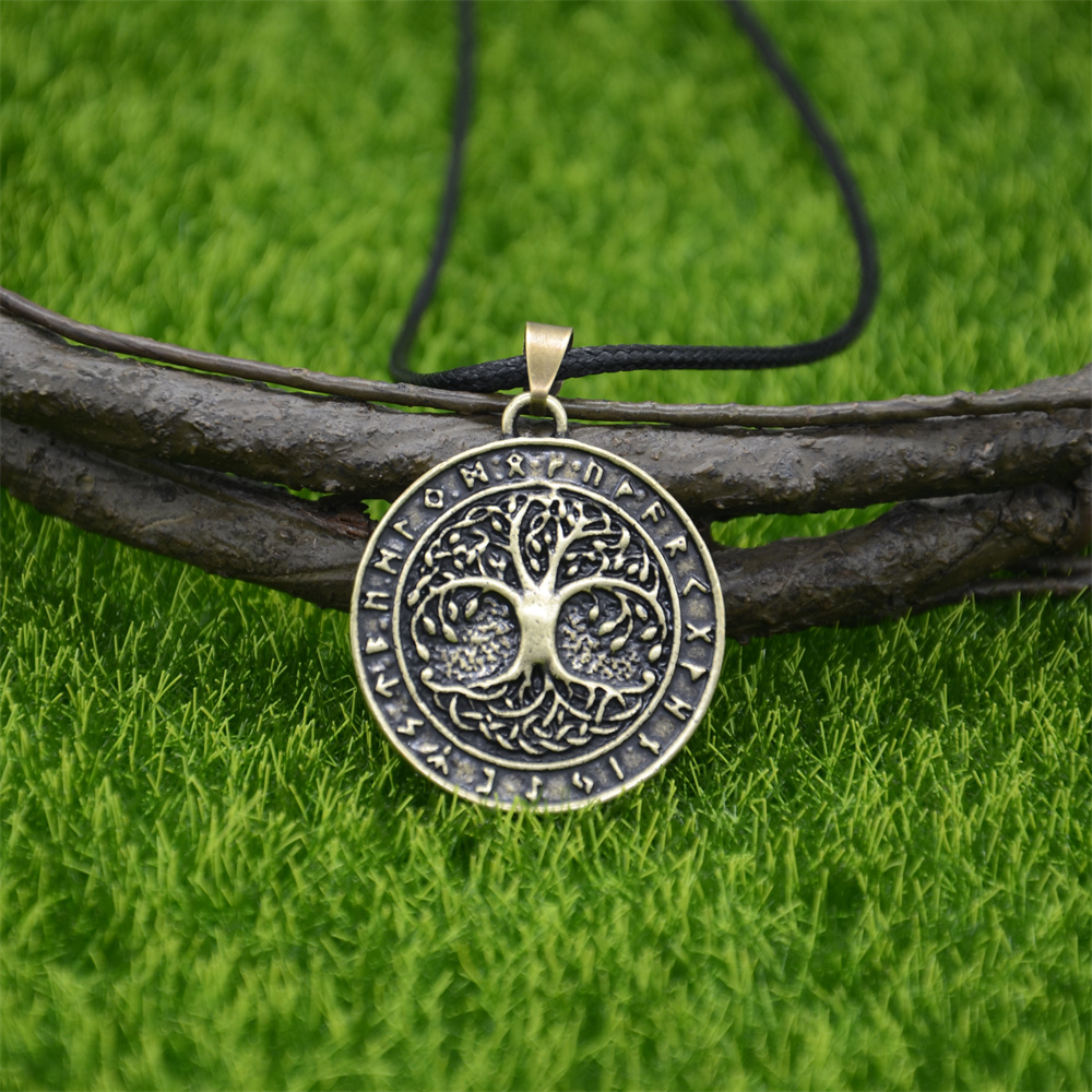 Nostalgie Boom Van Leven Amulet Norse Runic Runen Talisman Viking Sieraden Ketting Gothic Accessoires: Rope Chain Bronze