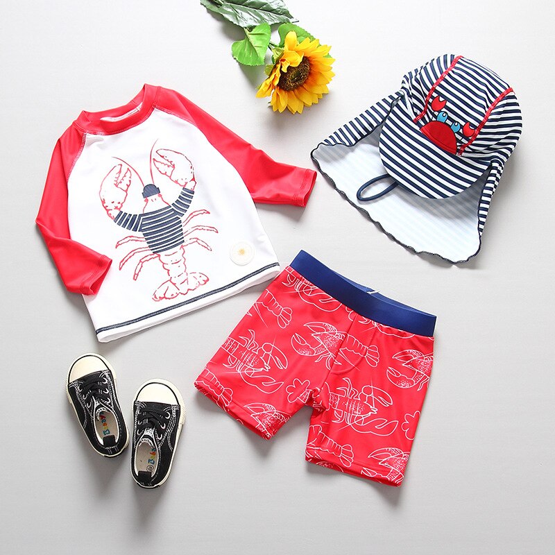 Badmode Voor Kinderen Krab Kreeft Print Kids Badpakken Badpak Baby Boy Lange Mouw Zwemmen Kind Strand Zwembad Kleding: 4T