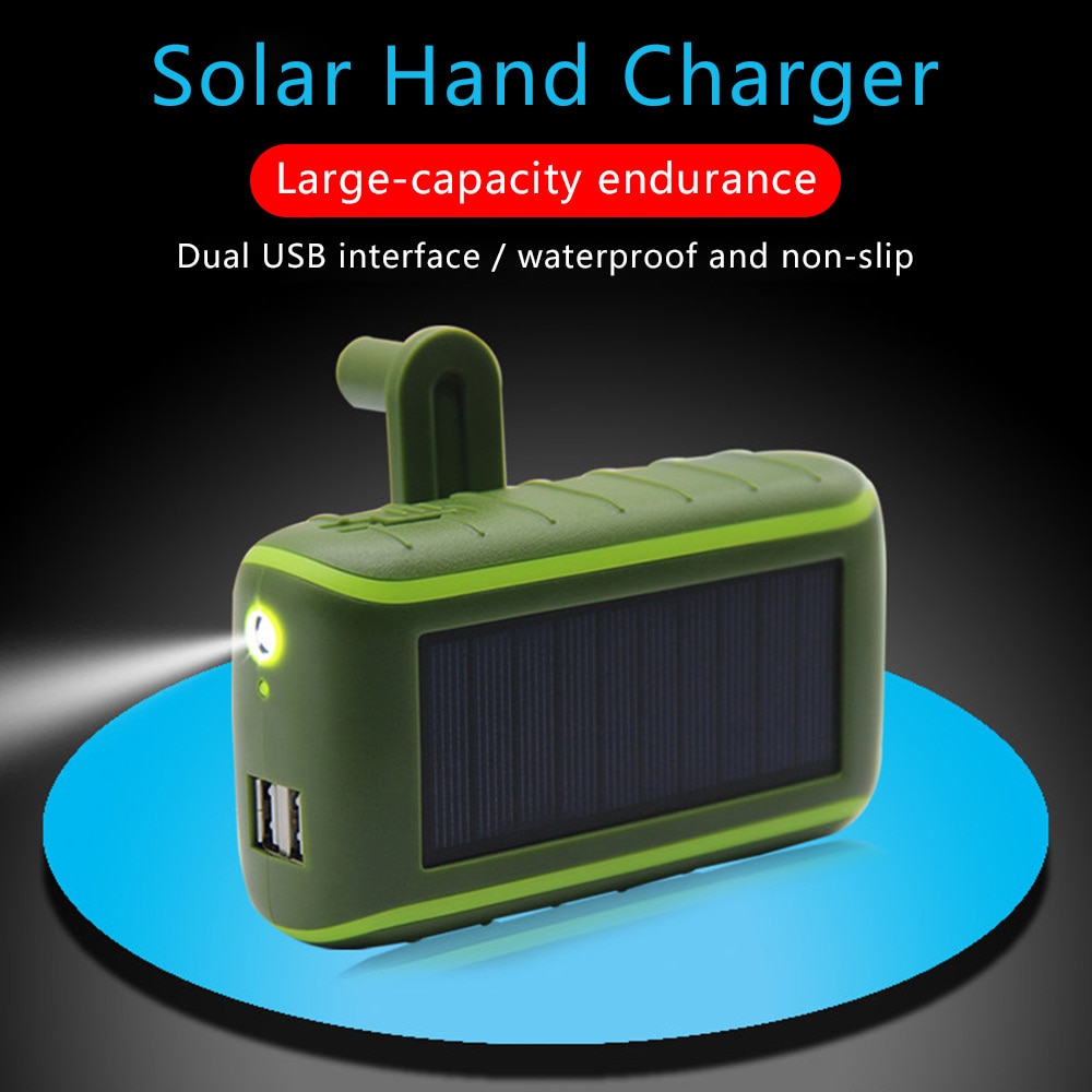 Solar Hand Crank Power Bank For Samsung S10 Waterproof Solar LED Portable Dual USB PowerBank 6000/8000mAh External Battery Pack