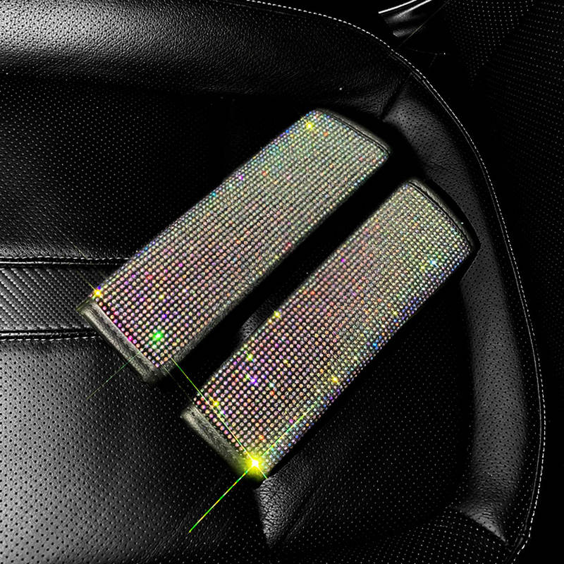 2 uds. Hombreras para cinturón de seguridad con diamantes de cristal, fundas ostentosas para cinturón de seguridad de coche, cojín Protector, decoración automática, accesorios para coche para mujer