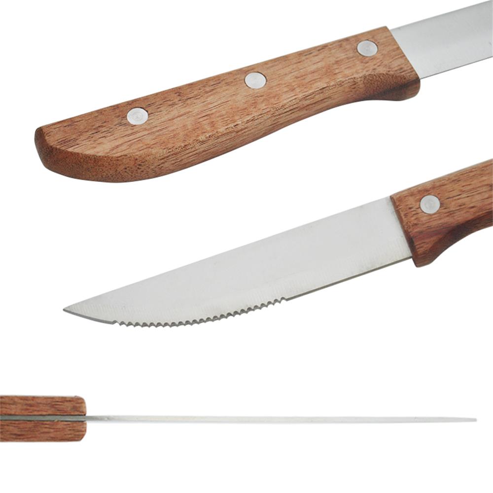 Houten Handvat Steak Mes Set Diner Messen Tafel Mes Gekarteld Lemmet Restaurant Bestek Japanse Houten Servies 10in 2-10 stuks