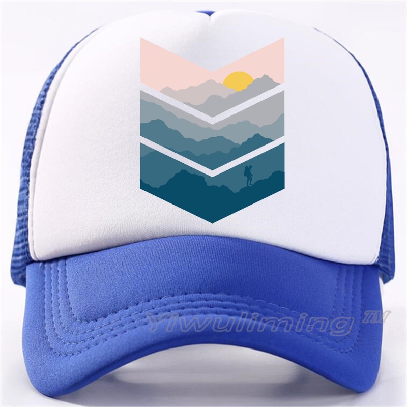 Newsummer trucker kepsar geometrisk solnedgång strand cool sommar svart vuxen cool baseball mesh nät trucker kepsar hatt för män justerbar