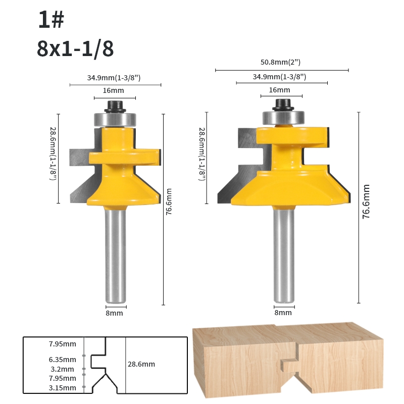 YUSUN 2 STKS Stile & Rail Assembleert Router Bit Houtbewerking Frees Voor Hout Gereedschap: 35mm