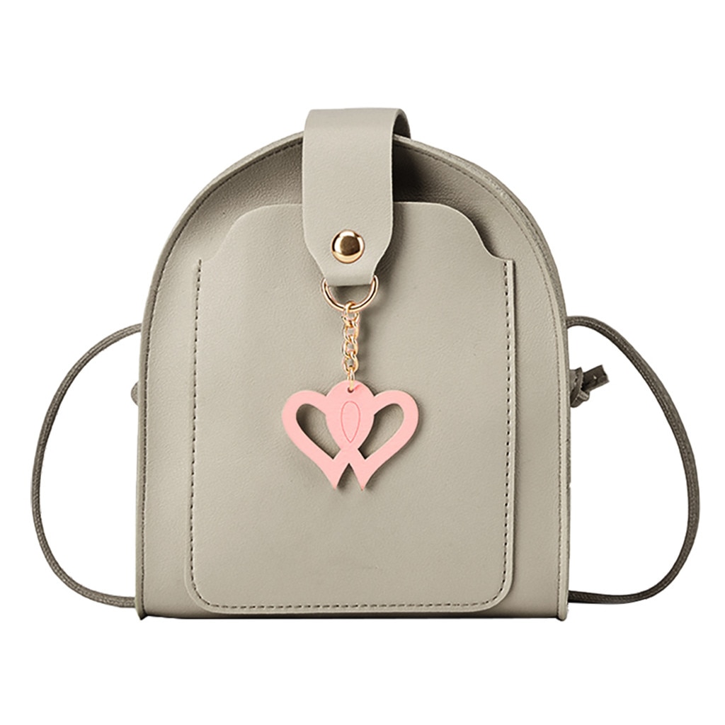 Aelicy Women Simple Cartoon Heart Small Square Bag Single Shoulder Messenger Bag PU Leather Handbag Female Crossbody bags: Gray