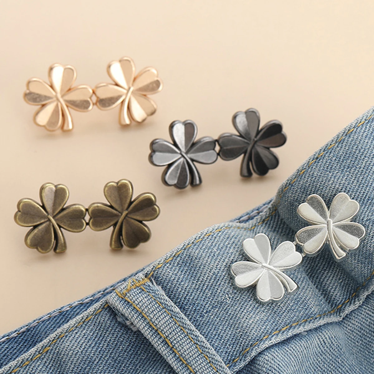 1 paire de boutons en jean, Clips réglables pour pantalons, jupes, tendeur de taille, boucle, bouton-pression, broche de pantalon, bouton rétractable