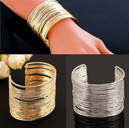 Punk Multilayer Strings Armband Zinklegering Draad Opening Manchet Bangle Voor Vrouwen Glinsterende Wrap Armband