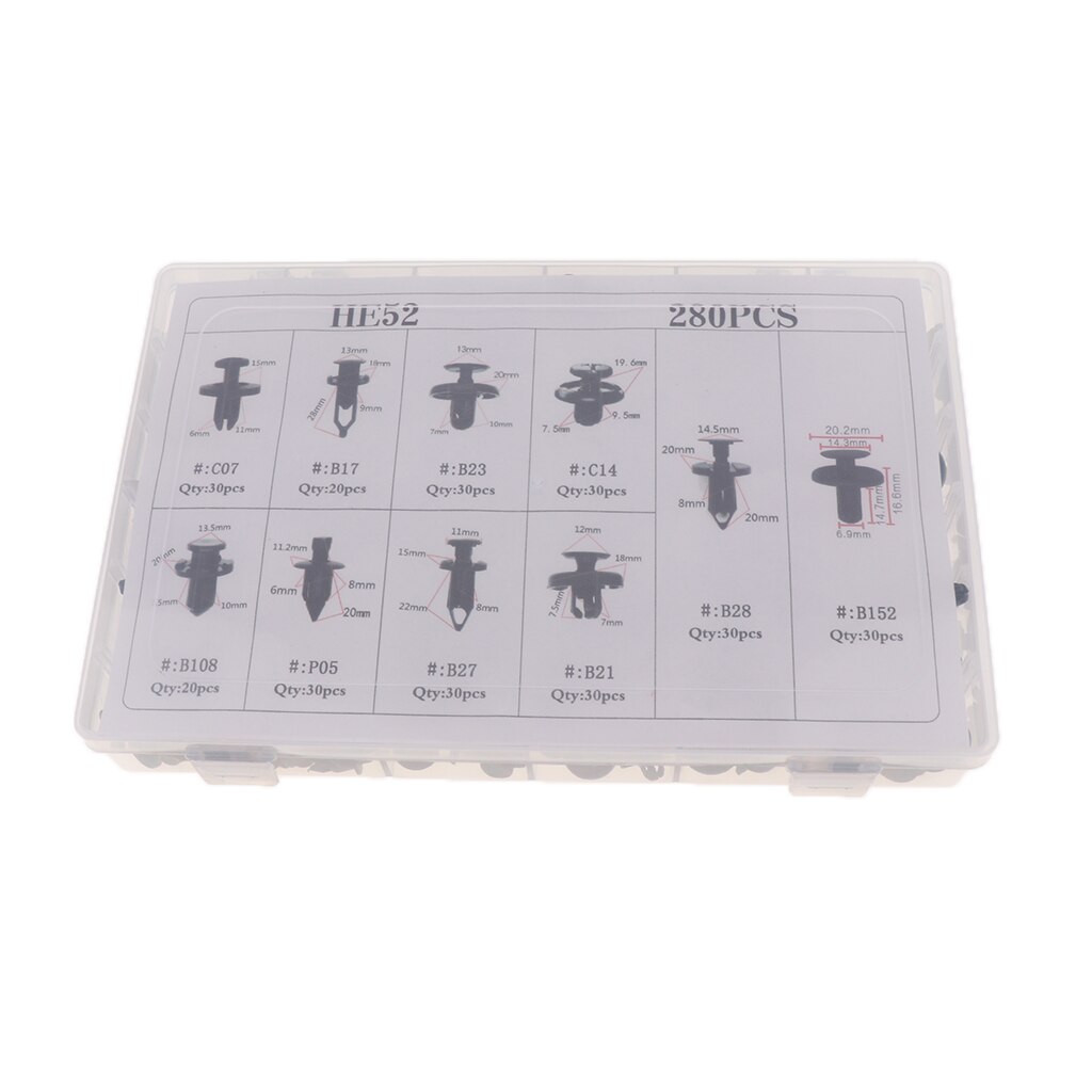 HE52 280Pcs Auto Boxed Plastic Fastener Push Type Nylon Klinknagels Klemmetjes