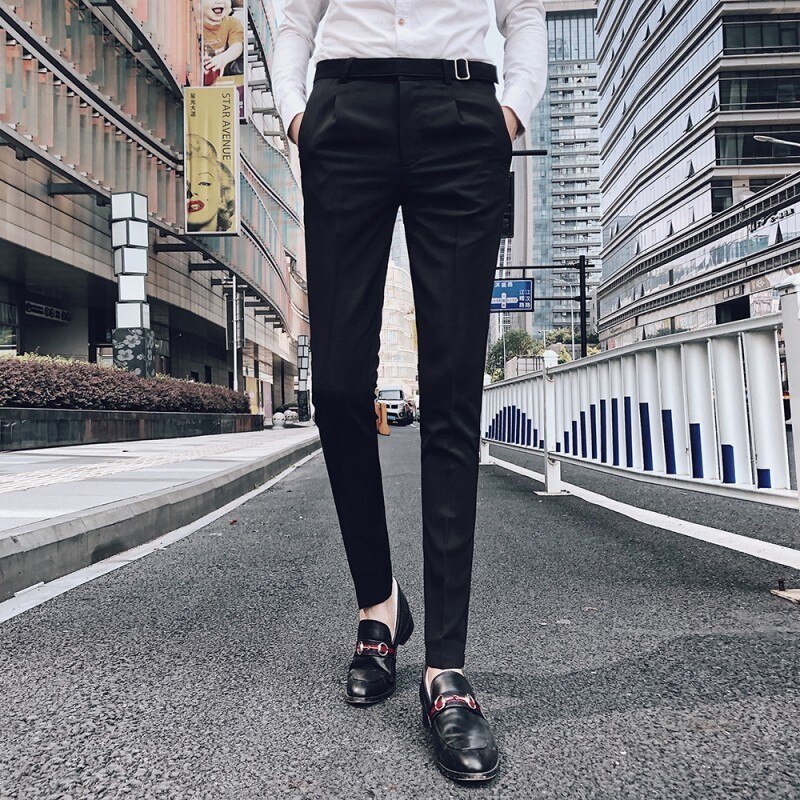 Byxor herr brun slim fit kostym byxor herr kostym byxor pantalon homme dräkt manlig högkvalitativ solid