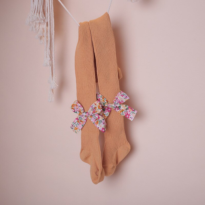 Small Floral Bowknot Baby Girls Tights Spring Soft Cotton Newborn Infant Pantyhose Kids Children Stocking For Girls Dance: yellow