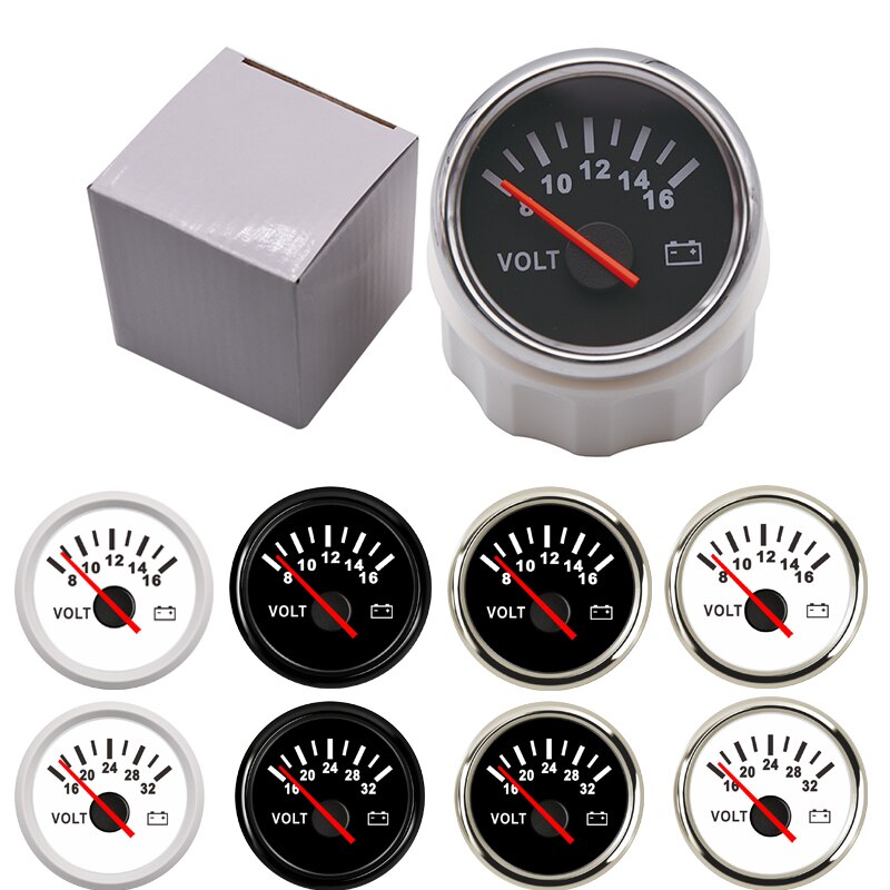 52 mm Marine Voltmeter Volt Meter Gauge Volt Meter Gauge 8-16 Volts 16-32 Volts Car Voltage Gauges for Caravan Boat Motorcycle