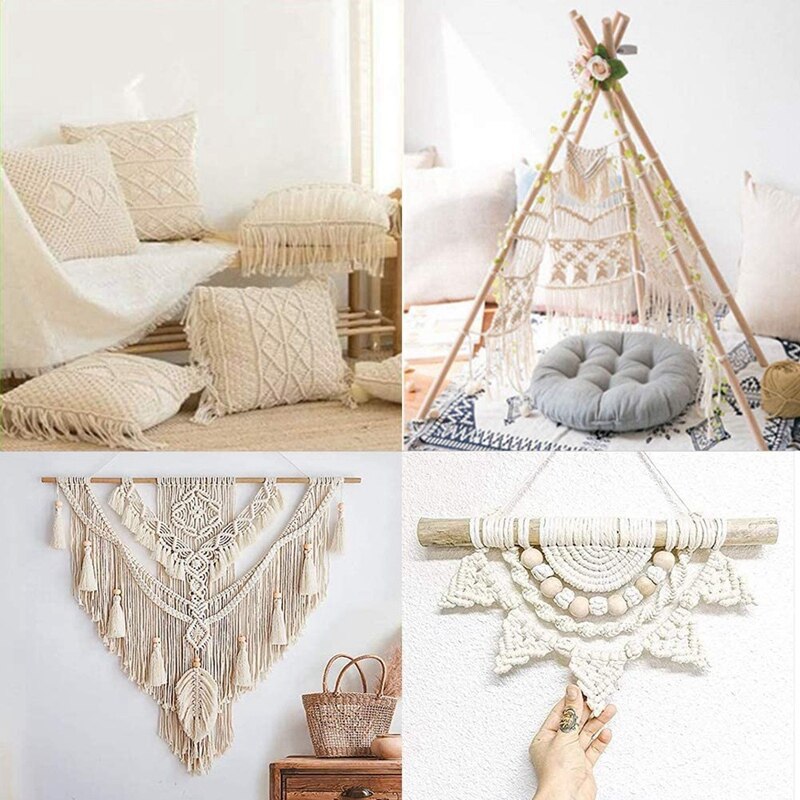 Macrame Rope Kit With Natural Cotton Macrame Cord,Metal Floral Hoops,Wooden Beads,Macrame Wall Hanging Kit For Beginners