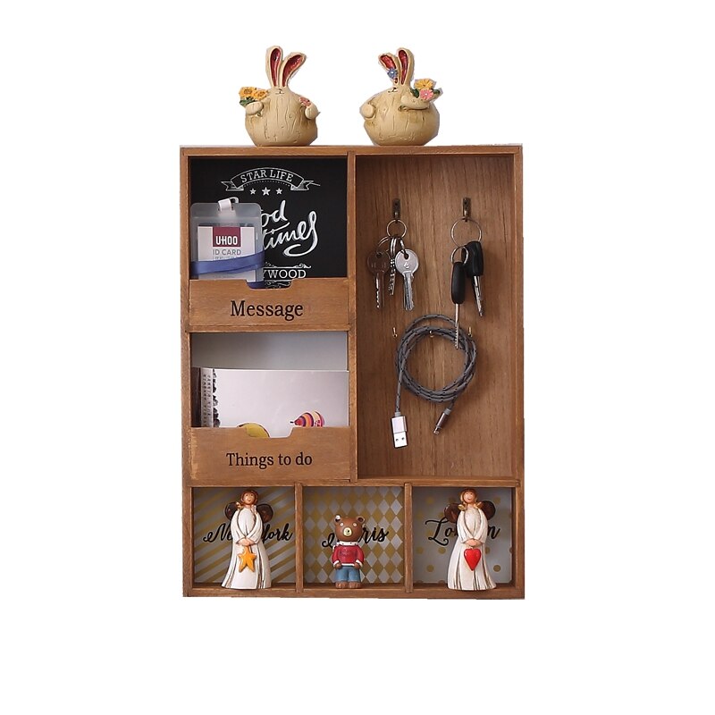 Solid wood storage rack three-layer hook wall hanging debris rack living room keychain kitchen vestibule porch box WF106