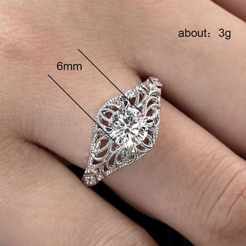 Huitan Bridal Ring with Round Brilliant Cubic Zirconia Prong Setting Korean Jewelry Engagement Wedding Rings for Women