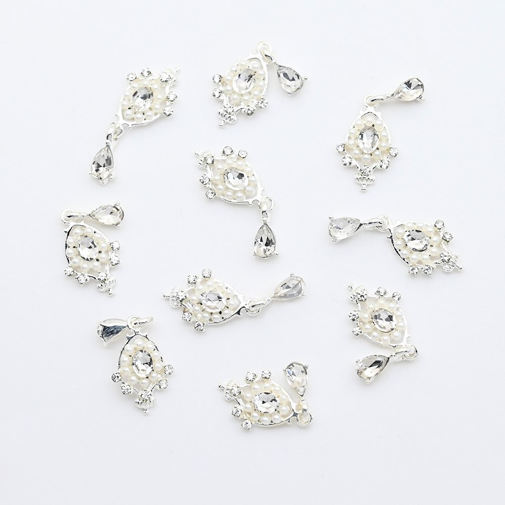 10pcs-Heart Jewelry Nail Dangle Charms Angel With Pearls+Rhinestones Decors For Acrylic Nails 18 Manicure Decorations #F2: JE0753