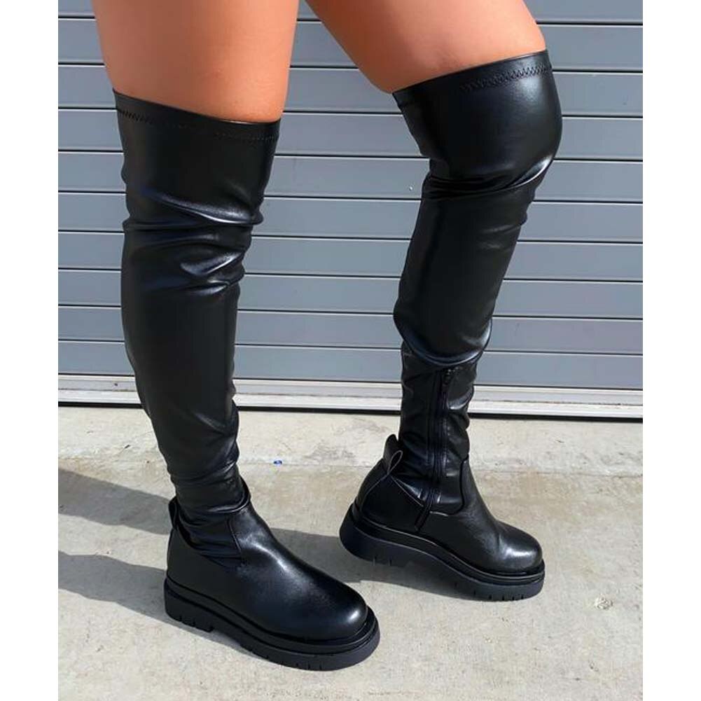 directe en de chaussures élégantes femmes gothique cuissardes à la fermeture éclair Stretch femme: Black / 6