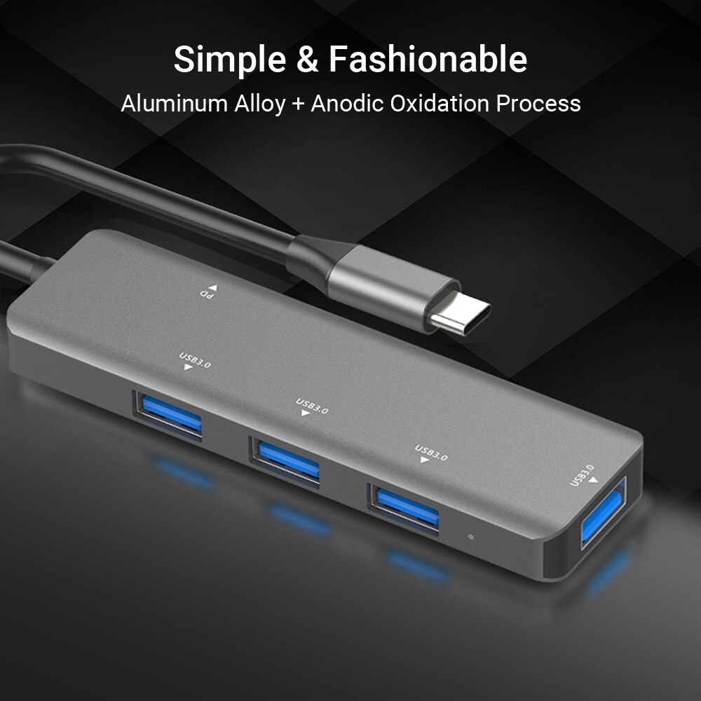 T508 5 in 1 Hub Typ C Zu USB3.0 * 4 + PD Intelligente USB Hub Multi-Hafen Adapter für Laptop Computer Handys Grau