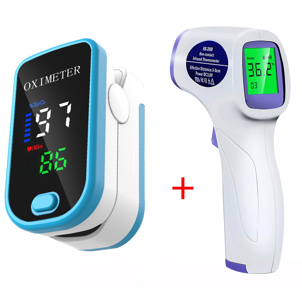 Portable Blood Oxygen Finger Pulse Digital Fingertip Oximeter Oxygen Saturation Meter Finger Monitor Oximetro + thermometer: MD1791 MD1797