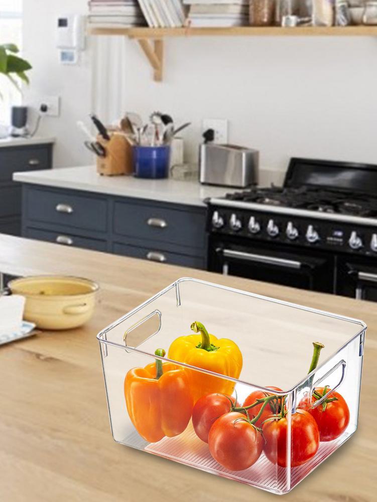 Clear Pantry Organizer Bins Household Plastic Food Storage Basket Box For Kitchen Countertops Cabinets Refrigerator Freezer