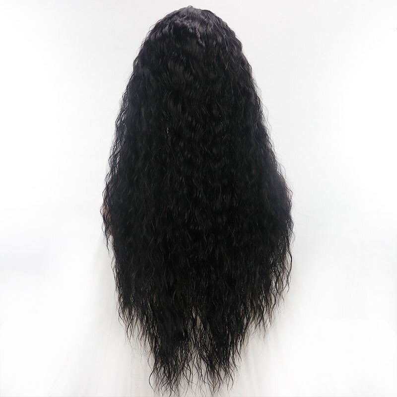 Bombshell Black Long Loose Bouncy Curly Synthetic Hair Wig Glueless Heat Resistant Fiber Hair With Full Bangs For Women Wigs