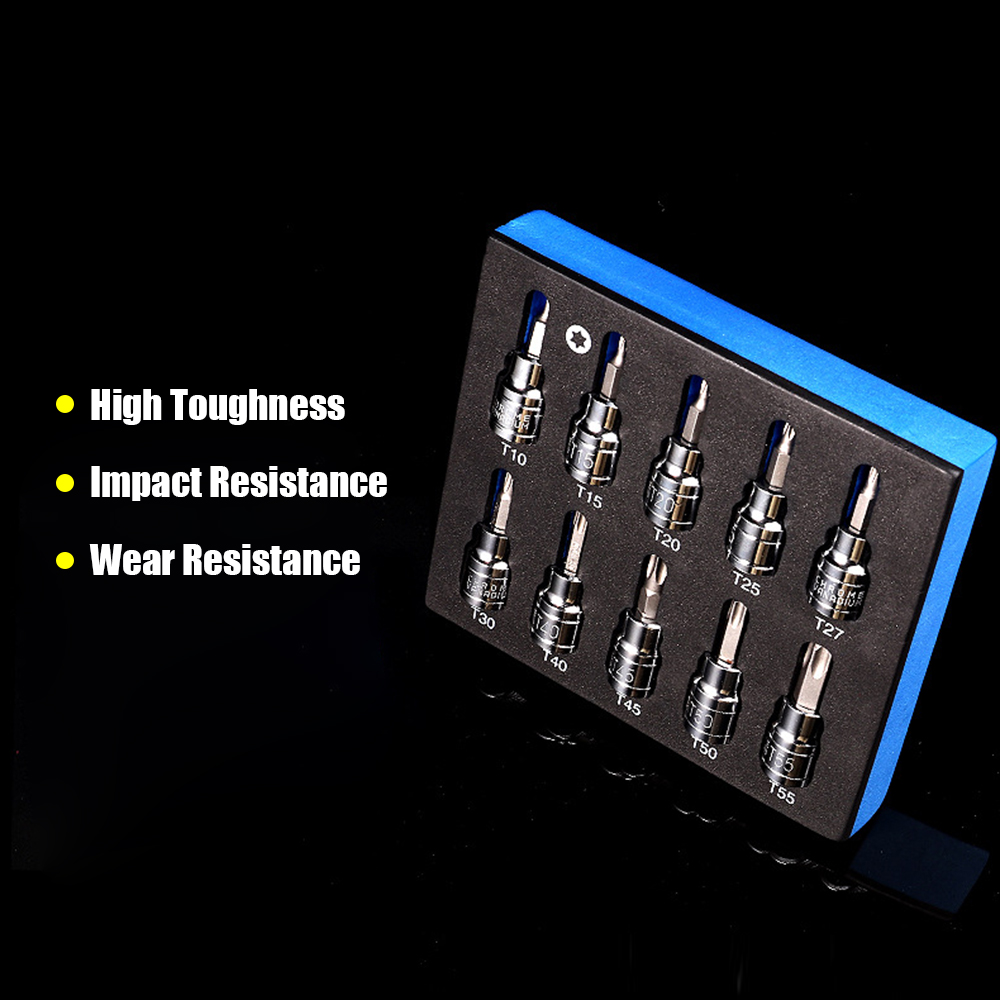 10pcs 3/8-inch Torx Bit Socket Set T10-15-20-25-27-30-40-45-50-55 CRV Bits