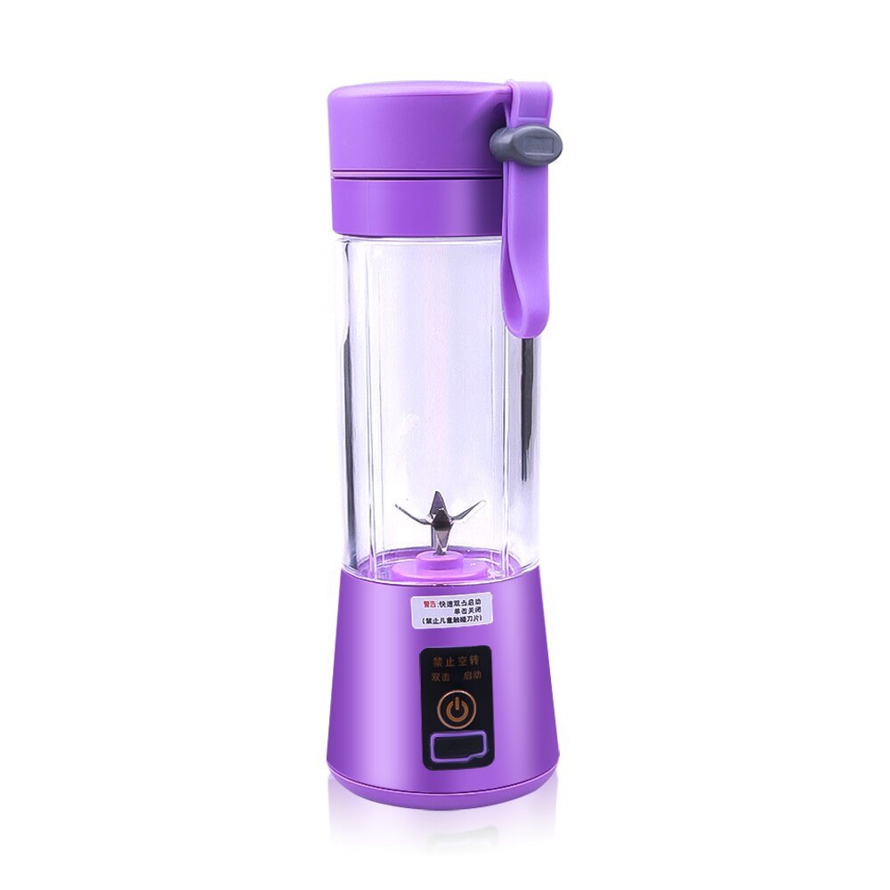 6 Blades Portable Blender Electric Blender USB Rechargeable Juicer Cup Mix Extractor Fruit Smoothie Maker Cup Bottle and Cover: Purple