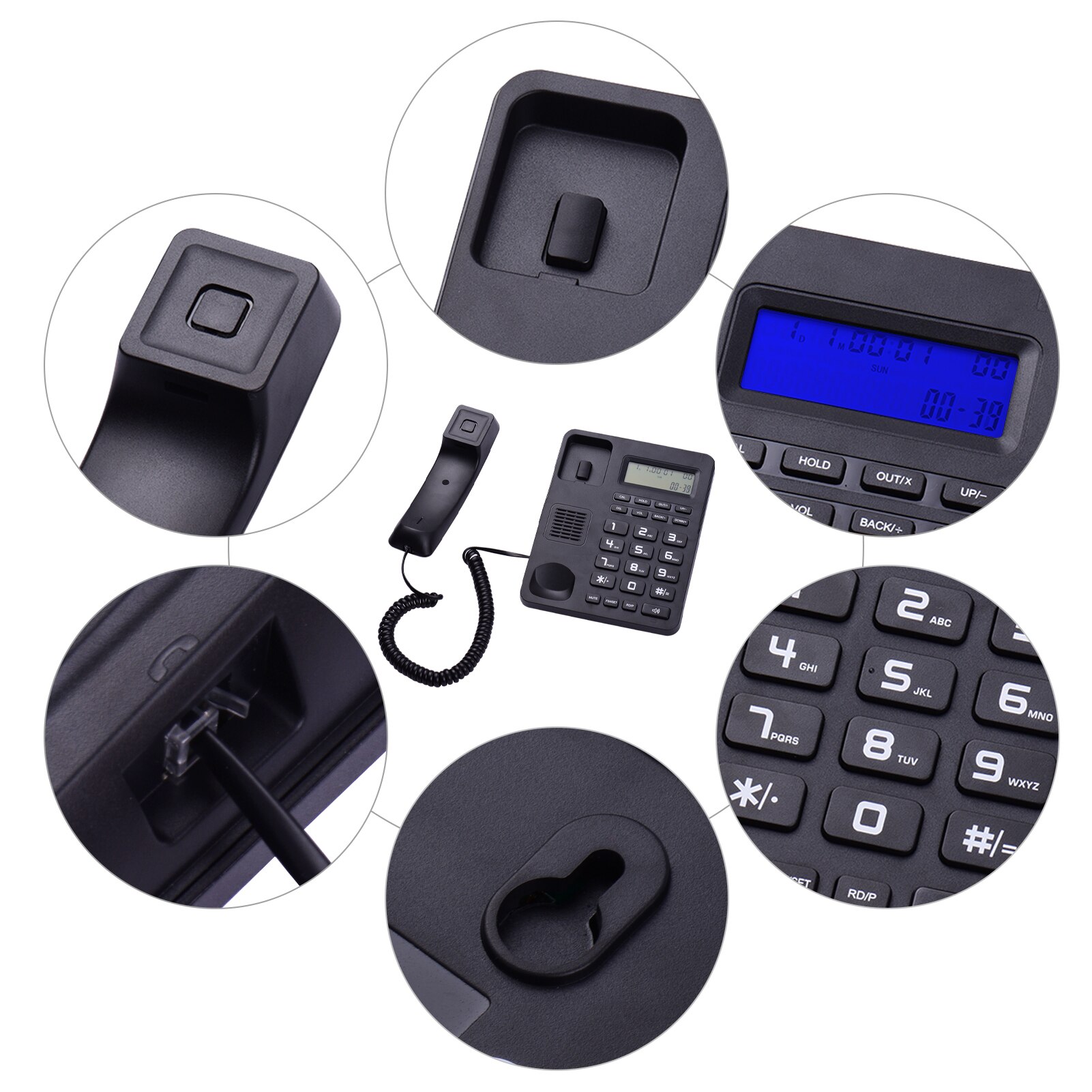 Black Corded Telephone Wired Desk Landline Phone with LCD Display Caller ID/Call Waiting Speakerphone for Hotel Office Home