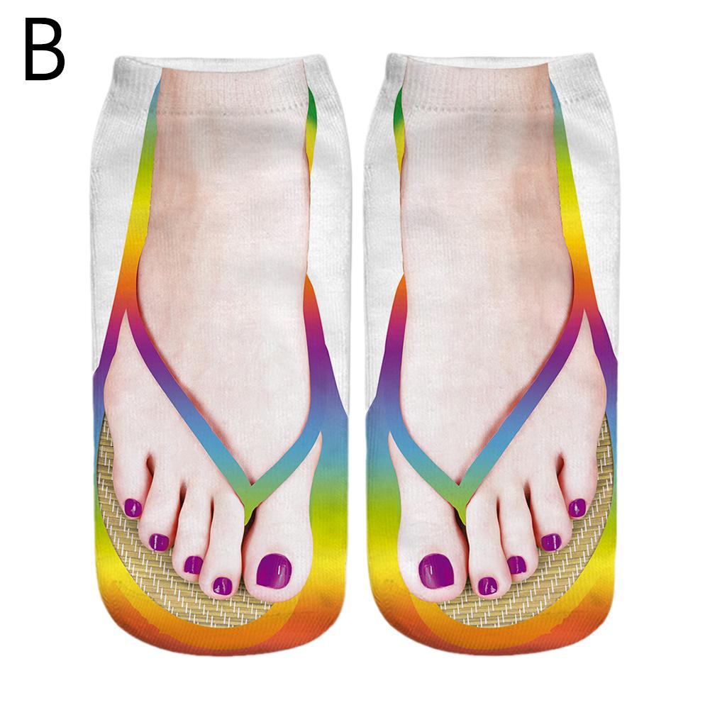 1 Pair 3D Printing Pattern Flip Flop Socks Funny Socks for Women Flip-flop Ankle Socks Low Cut Floor Socks Hosiery Novelty: black