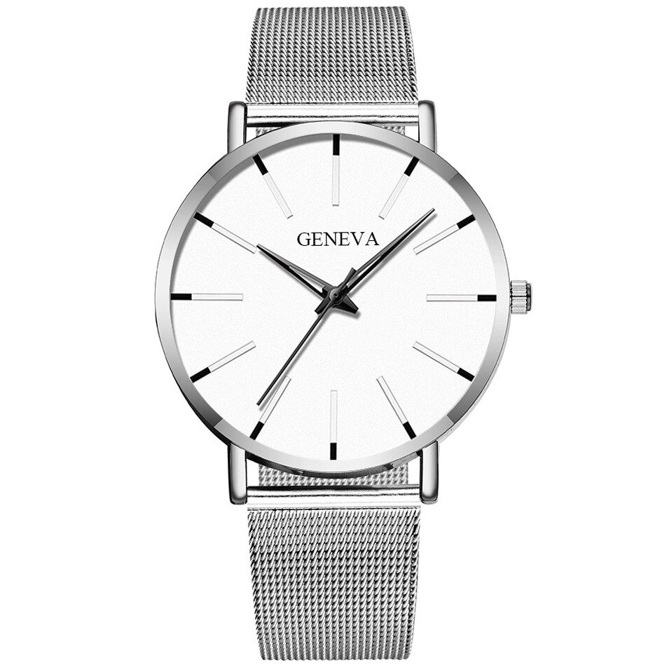 Minimalistiske herre ultra tynde ure simple herre business rustfrit stål mesh bælte kvarts ur relogio masculino: Hvid
