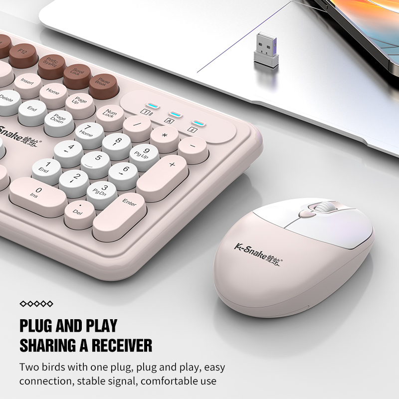 K-Snake WK200 Wireless Keyboard Mouse Set Cute Punk Keycap USB Wireless Business Keyboard Mouse Set Laptop Typing Office