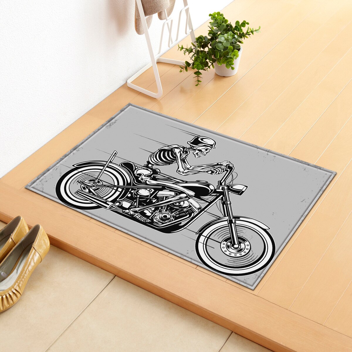 Cool Skull Bath Mat Non-Slip Fleece Toilet Floor Rug Water Dust Absorbing Bathroom Carpet Doormat Soft Halloween Kitchen Blanket