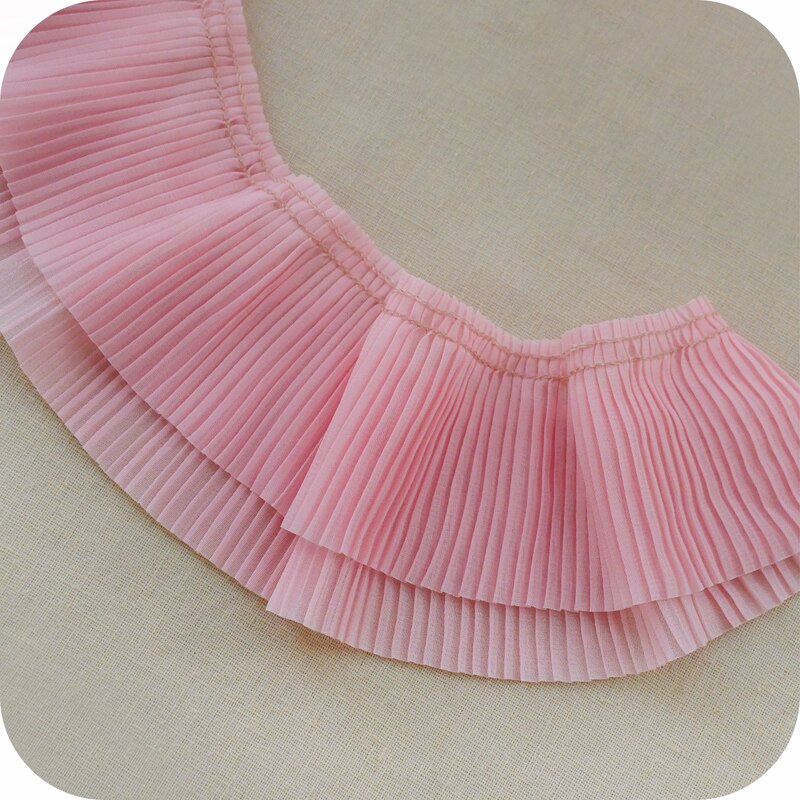 5 metros/lote 6.5 centímetros Chiffon Plissado Guarnição Do Laço Do Vestuário DIY Fita Laço de Tecido Vestido de Costura Camisas Home Textile Decoração Rendas fita: Rosa